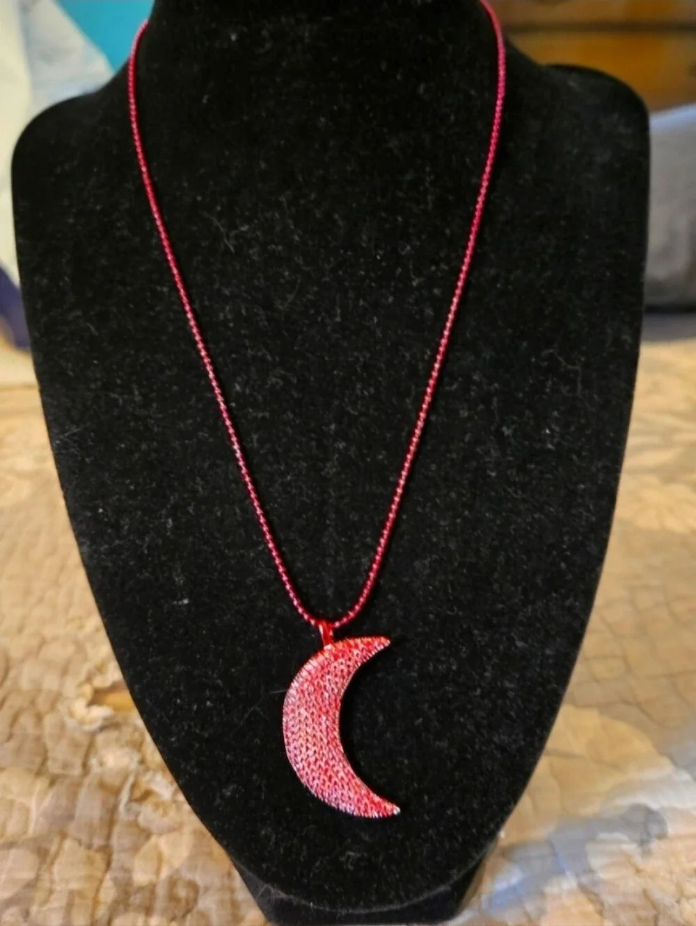 By Alexa Rae NWOT Crescent Moon Necklace Dark Red